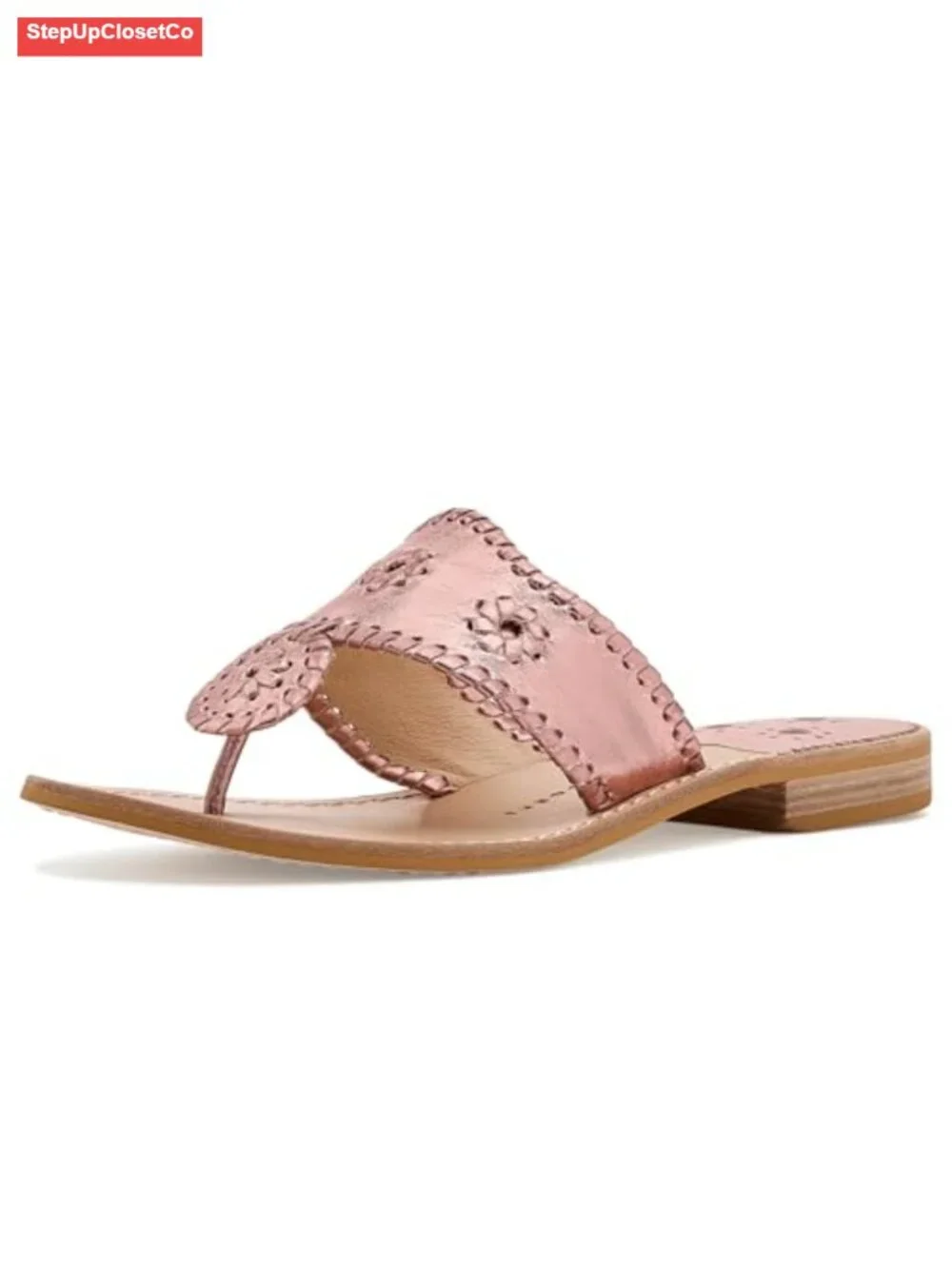 Leather Thong Sandals with Block Heel Flats